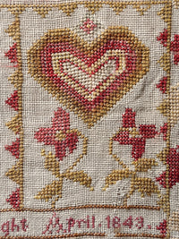 Antique heart sampler motif
